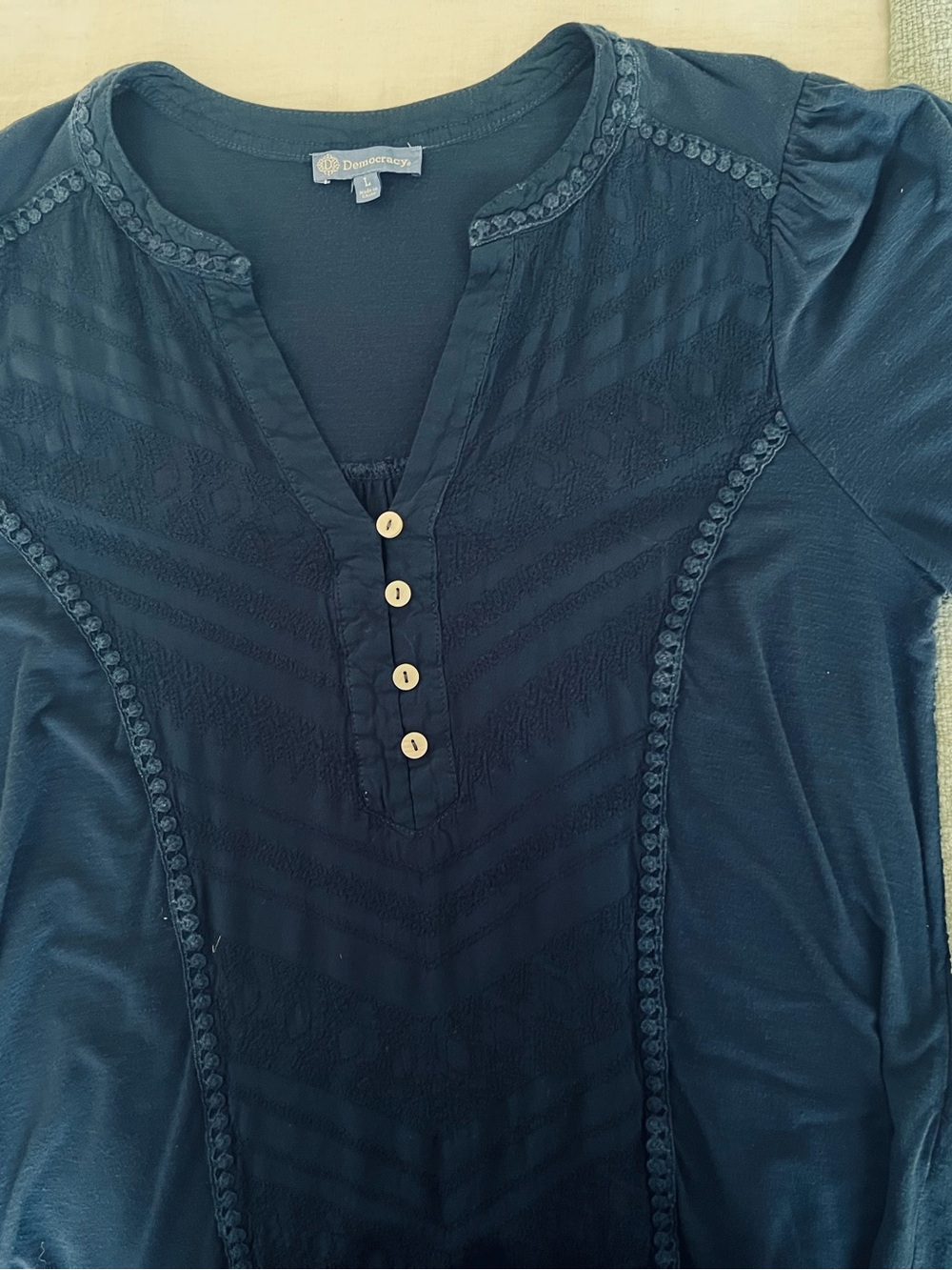 Democracy Navy Textured Button-Front Top - Picture 4 of 5